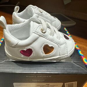 Kurt Geiger White Leather Kids Sneakers with Pink & Gold Heart Accents